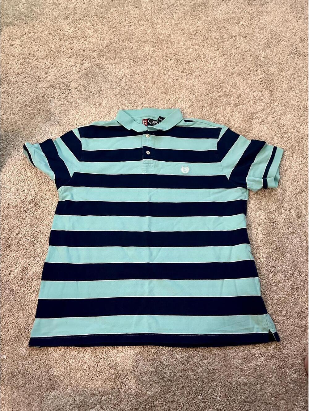 Chaps Men’s Striped Polo Shirt XL Blue White Nautical Short Sleeve Collared